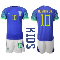 Echipament fotbal Brazilia Neymar Jr #10 Tricou Deplasare Mondial 2022 pentru copii maneca scurta (+ Pantaloni scurti)